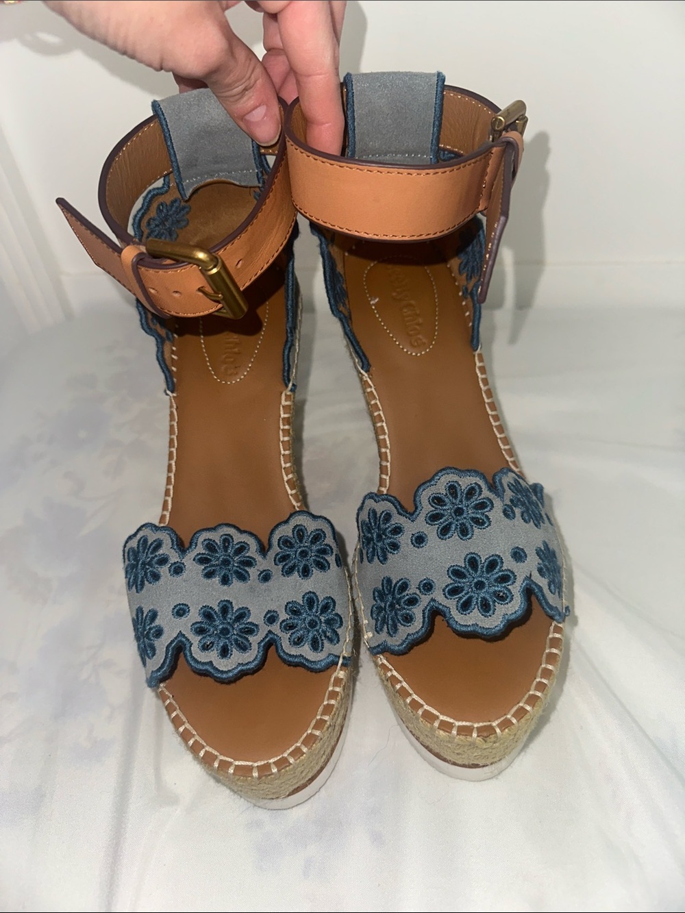 See by Chloe Floral Scalloped Espadrille Wedges Size 37 - Picture 7 of 9